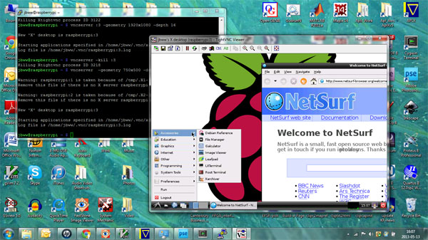 RaspberryPi - 1SSH + VNC windows on PC